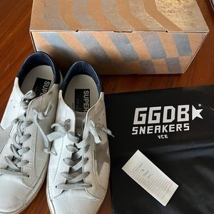 Golden Goose Superstar Sneakers (white, blue and cream)
